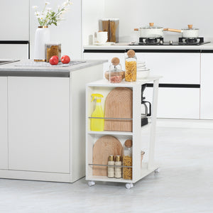 Carrello da Cucina Portavivande 60x38x77 cm 2 Ripiani e Ruote in Legno Bianco