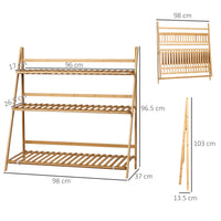 Fioriera da Giardino Pieghevole da Esterno a 3 Livelli 98x37x96,5 cm  in Bambù Legno Naturale