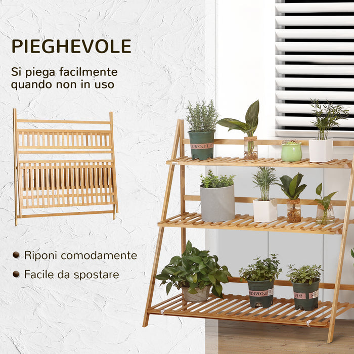 Fioriera da Giardino Pieghevole da Esterno a 3 Livelli 98x37x96,5 cm  in Bambù Legno Naturale