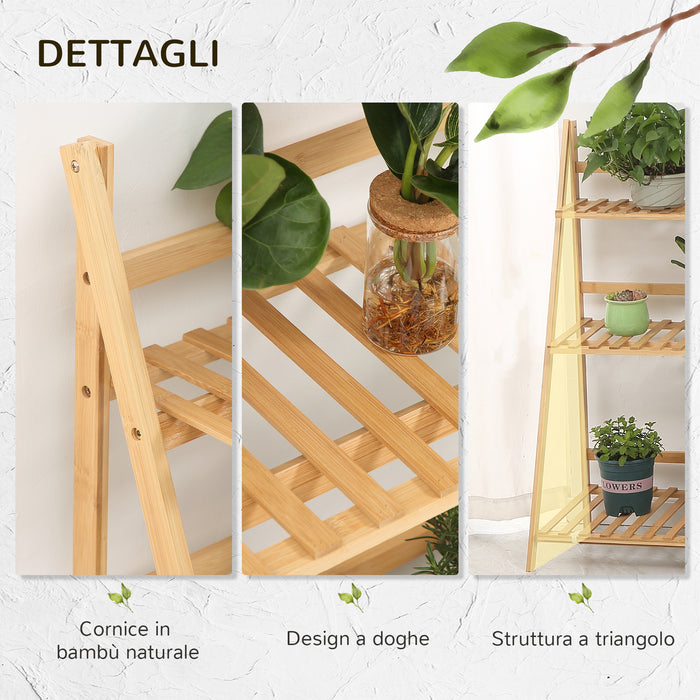 Fioriera da Giardino Pieghevole da Esterno a 3 Livelli 98x37x96,5 cm  in Bambù Legno Naturale