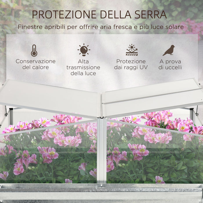 Fioriera da Giardino 126x107x57,5/67,5 cm Rialzata in Metallo con Copertura in PC Argento