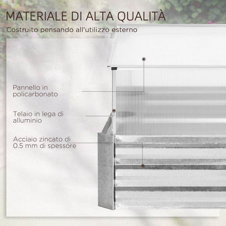 Fioriera da Giardino 126x107x57,5/67,5 cm Rialzata in Metallo con Copertura in PC Argento