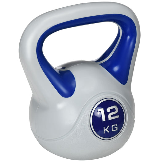 Kettlebell per Allenamento 12 Kg Base Piatta e Impugnatura per Stacchi in PU e Sabbia Blu