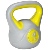 Kettlebell per Allenamento 4 Kg Base Piatta e Impugnatura per Stacchi in PU e Sabbia Giallo