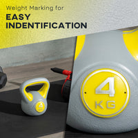 Kettlebell per Allenamento 4 Kg Base Piatta e Impugnatura per Stacchi in PU e Sabbia Giallo