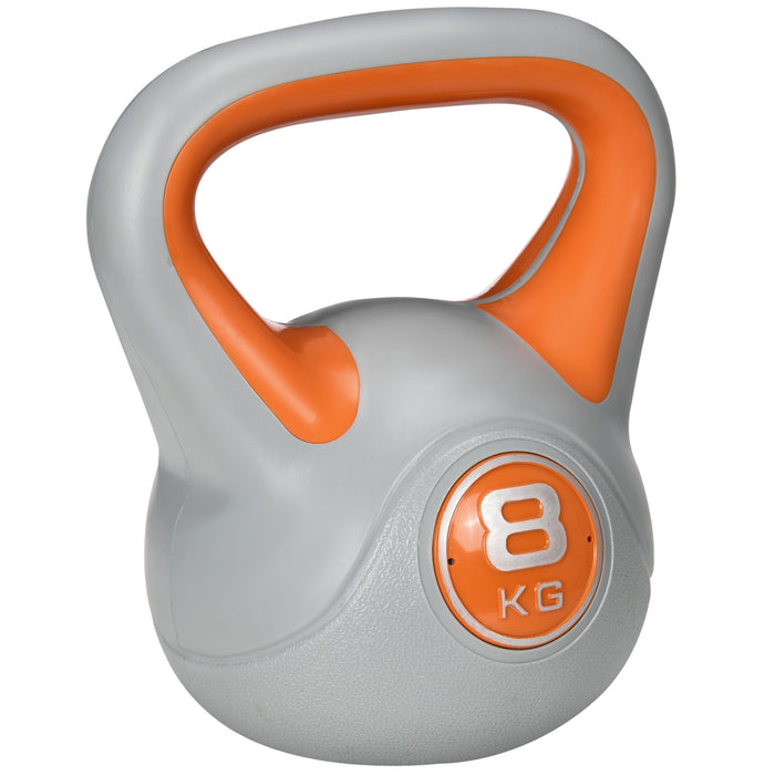 Kettlebell per Allenamento 8 Kg Base Piatta e Impugnatura per Stacchi in PU e Sabbia Arancione