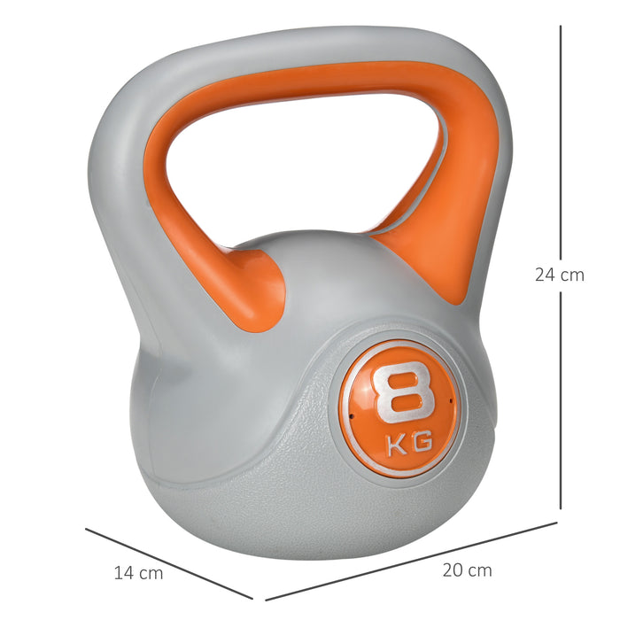 Kettlebell per Allenamento 8 Kg Base Piatta e Impugnatura per Stacchi in PU e Sabbia Arancione