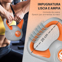 Kettlebell per Allenamento 8 Kg Base Piatta e Impugnatura per Stacchi in PU e Sabbia Arancione