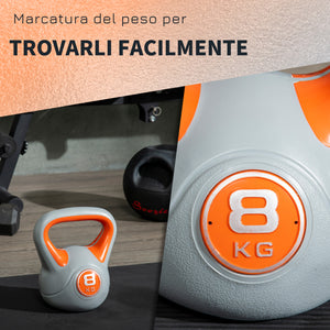 Kettlebell per Allenamento 8 Kg Base Piatta e Impugnatura per Stacchi in PU e Sabbia Arancione