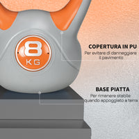 Kettlebell per Allenamento 8 Kg Base Piatta e Impugnatura per Stacchi in PU e Sabbia Arancione