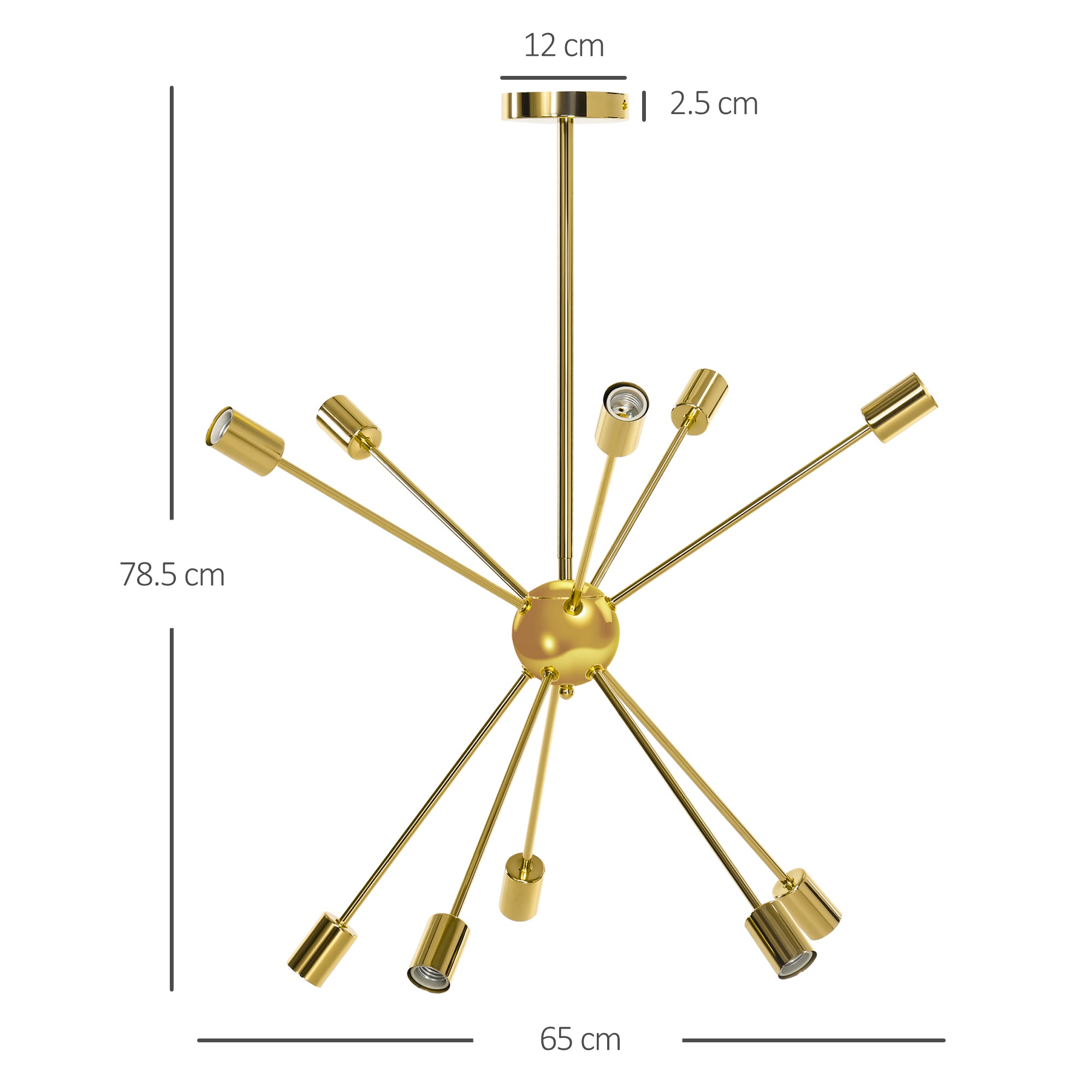 Lampada a Sospensione 65x65x78,5 cm con 10 Luci in Metallo Oro