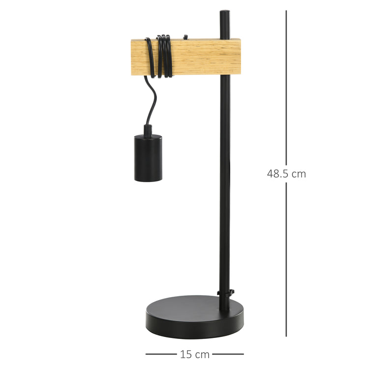 Lampada da Tavolo Ø20x30,5 cm Senza Paralume in Legno e Acciaio Nero e Naturale