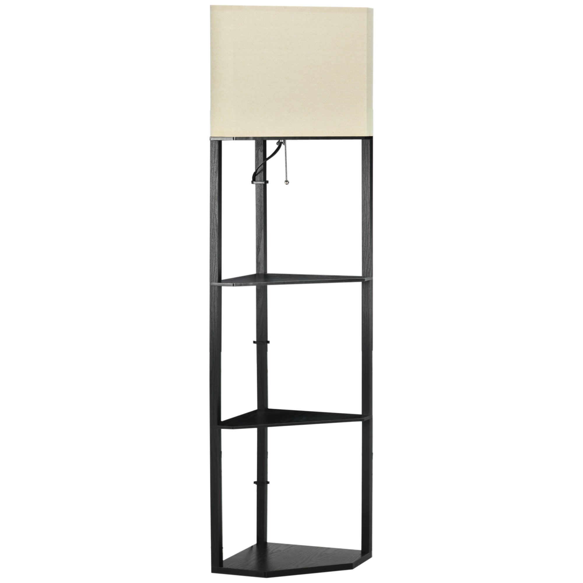 Lampada da Terra Angolare 50x37x159 cm con Ripiani e Paralume in Tessuto Nero