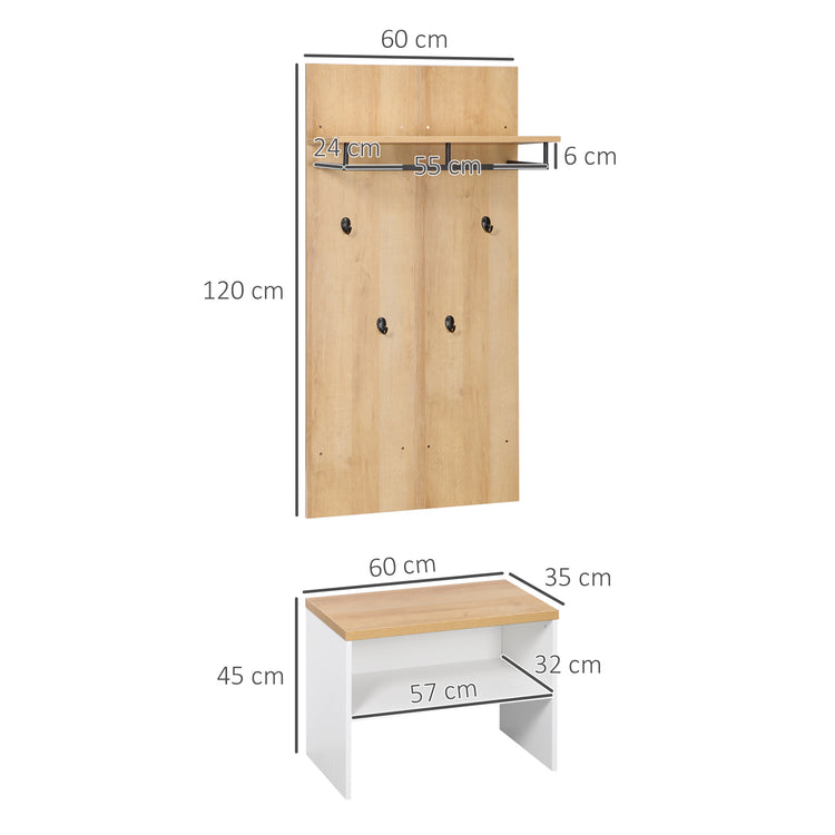 Mobile Ingresso con Scarpiera Bassa 60x28x120 cm  in Truciolato e Acciaio Bianco e Naturale