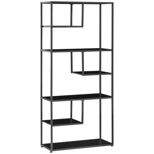 Libreria a 7 Livelli 83x34x180 cm  in Truciolato e Acciaio Nero