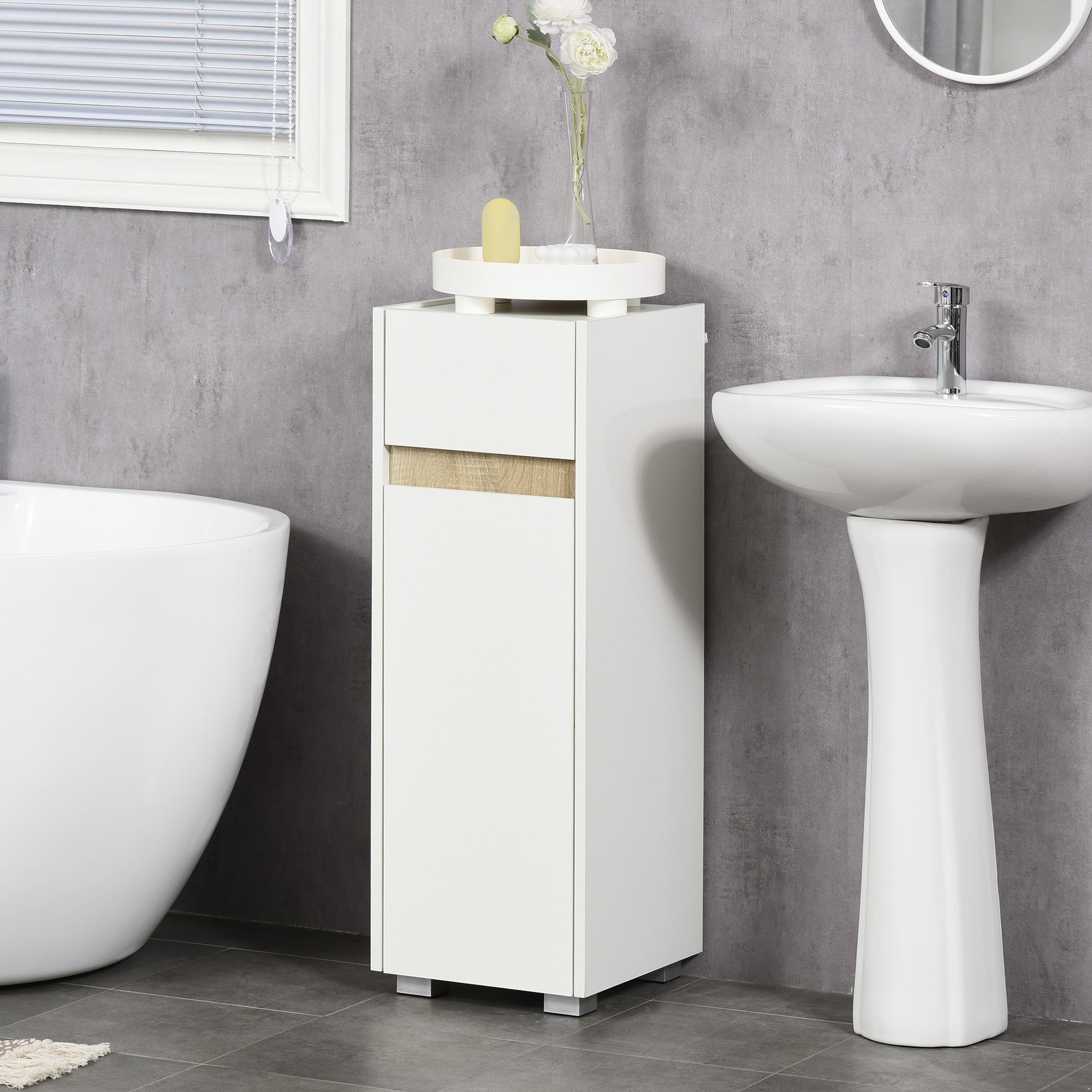 Mobiletto Bagno 30x33x88 cm con Cassetto e Armadietto in Legno  Bianco