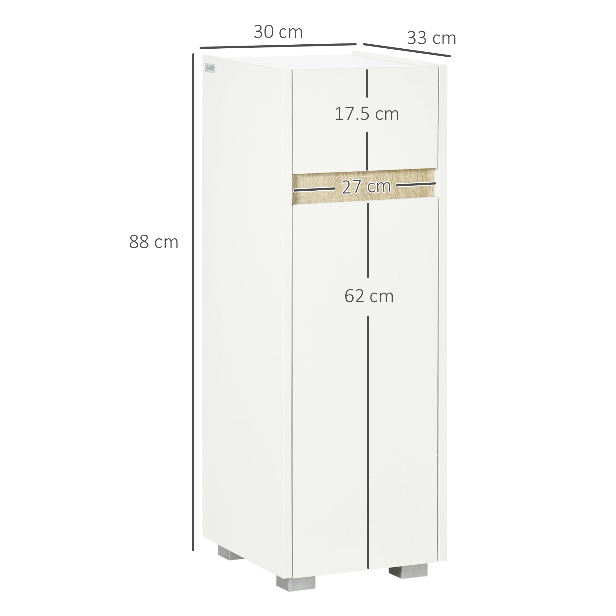 Mobiletto Bagno 30x33x88 cm con Cassetto e Armadietto in Legno  Bianco