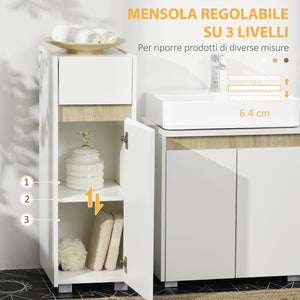 Mobiletto Bagno 30x33x88 cm con Cassetto e Armadietto in Legno  Bianco