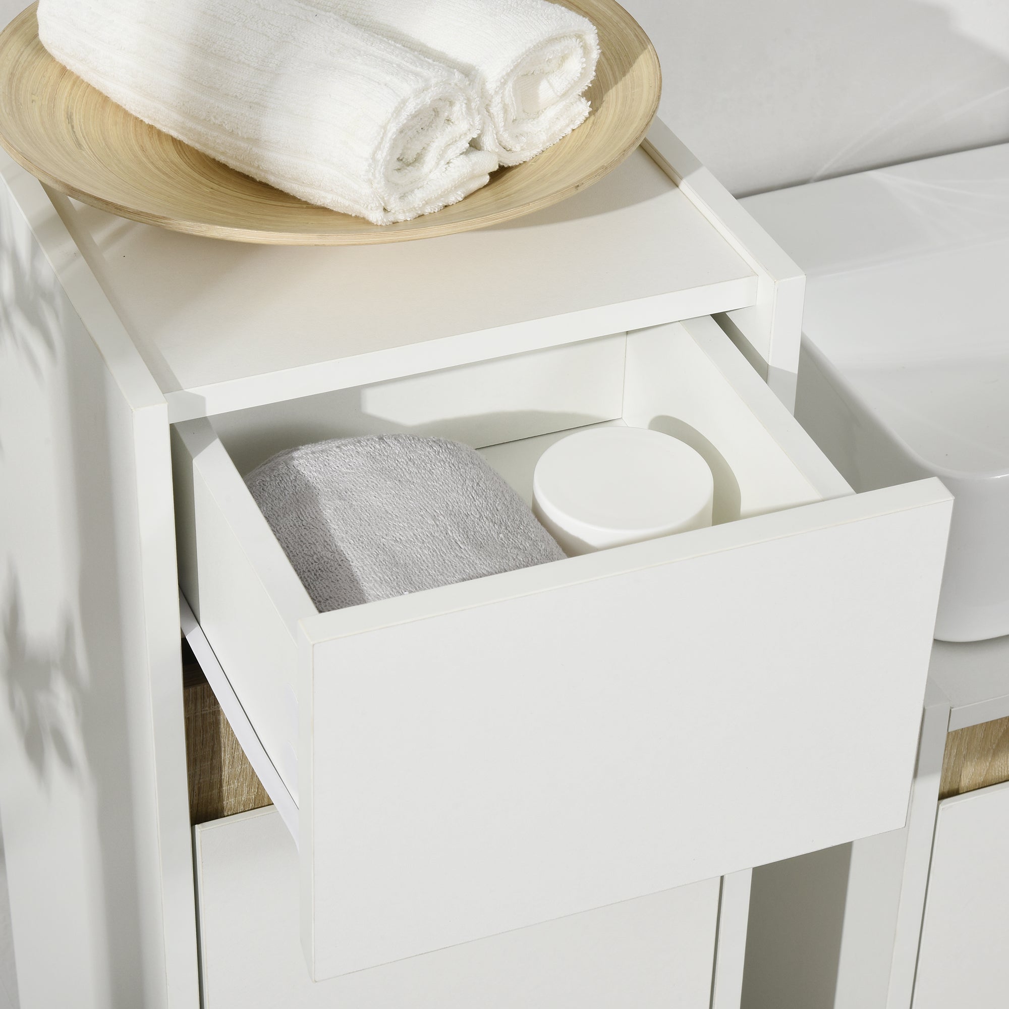 Mobiletto Bagno 30x33x88 cm con Cassetto e Armadietto in Legno  Bianco