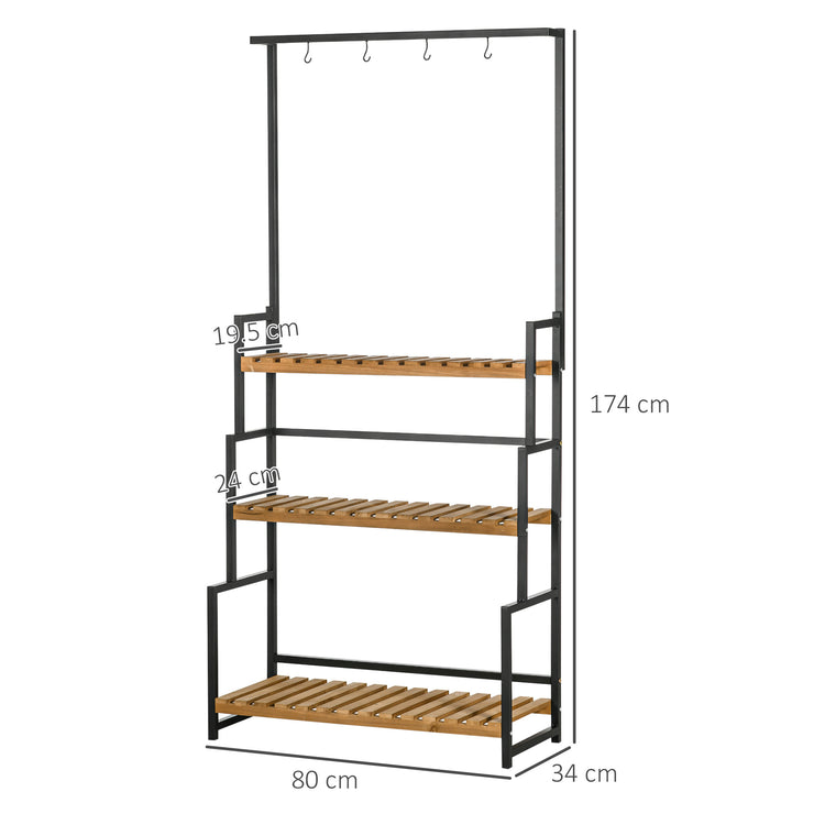 Portapiante a 3 Livelli con Ganci Superiori 80x36x174 cm  in Legno di Abete e Metallo