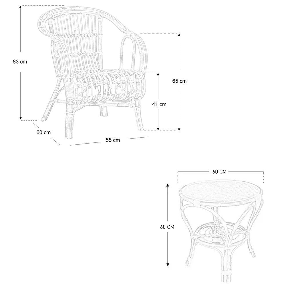 Salotto giada set da 2 + 1 tavolo da giardino in bambu e vimini 