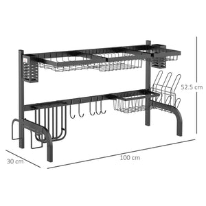 Scolapiatti da Appoggio a 2 Ripiani 100x30x52,5 cm  in Acciaio Nero