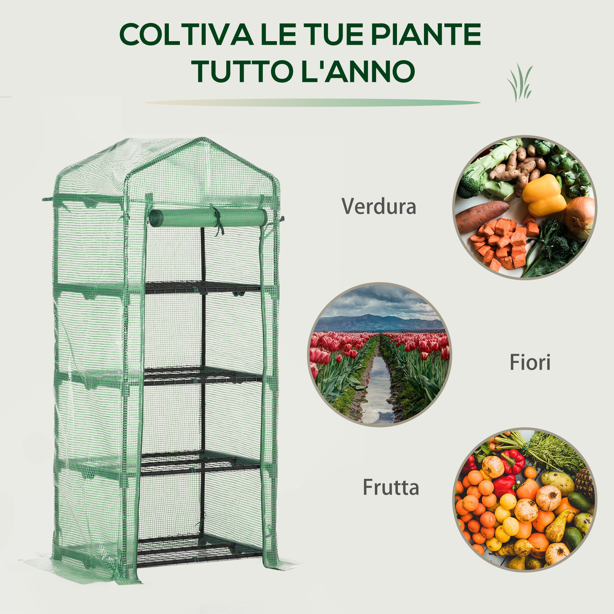 Serra da Giardino Verticale 70x50x160 cm 4 Ripiani in Acciaio e PE Verde Scuro