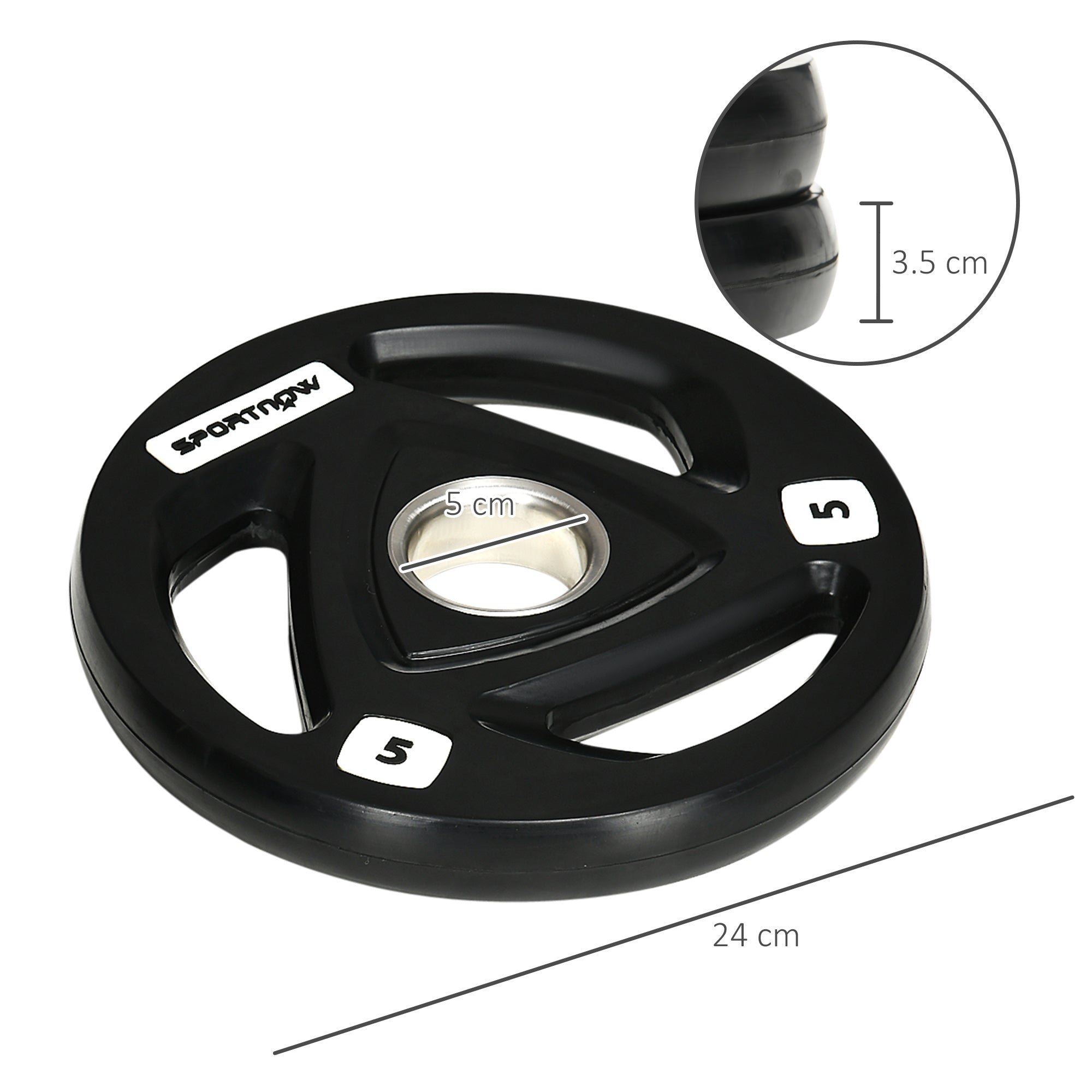 Set di 2 Dischi Pesi da 5 kg per Bilanciere Ø24x3,5 cm in Acciaio con Rivestimento in Gomma Nero