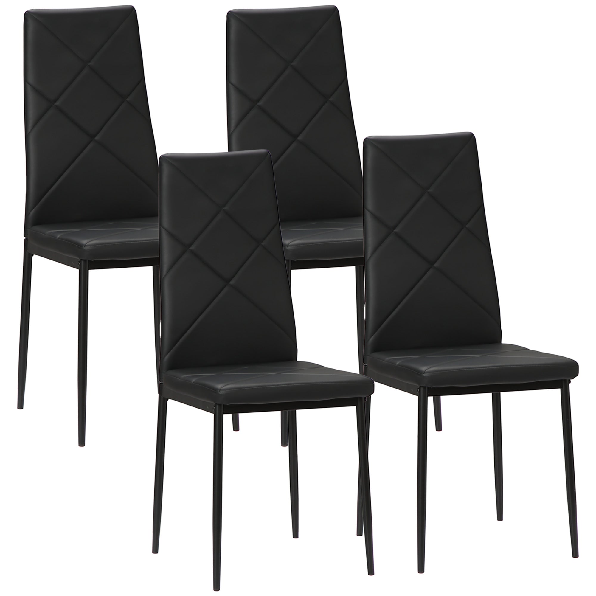 Set di 4 Sedie da Pranzo 41x50x97 cm con Schienale Alto in Similpelle Nero