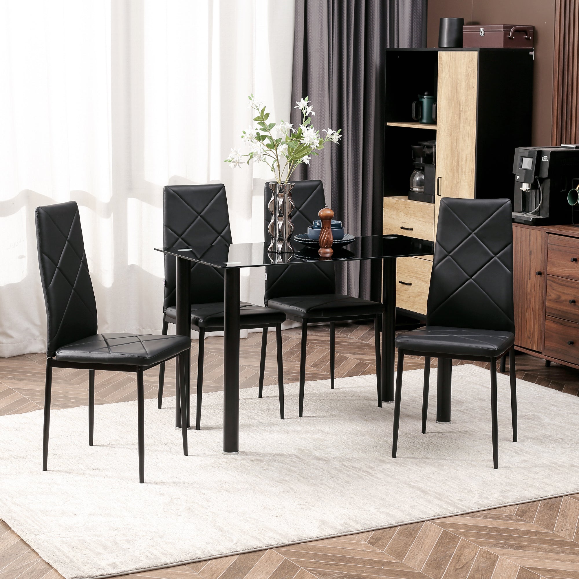 Set di 4 Sedie da Pranzo 41x50x97 cm con Schienale Alto in Similpelle Nero