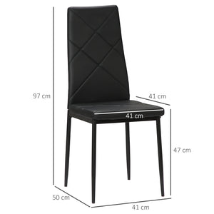 Set di 4 Sedie da Pranzo 41x50x97 cm con Schienale Alto in Similpelle Nero