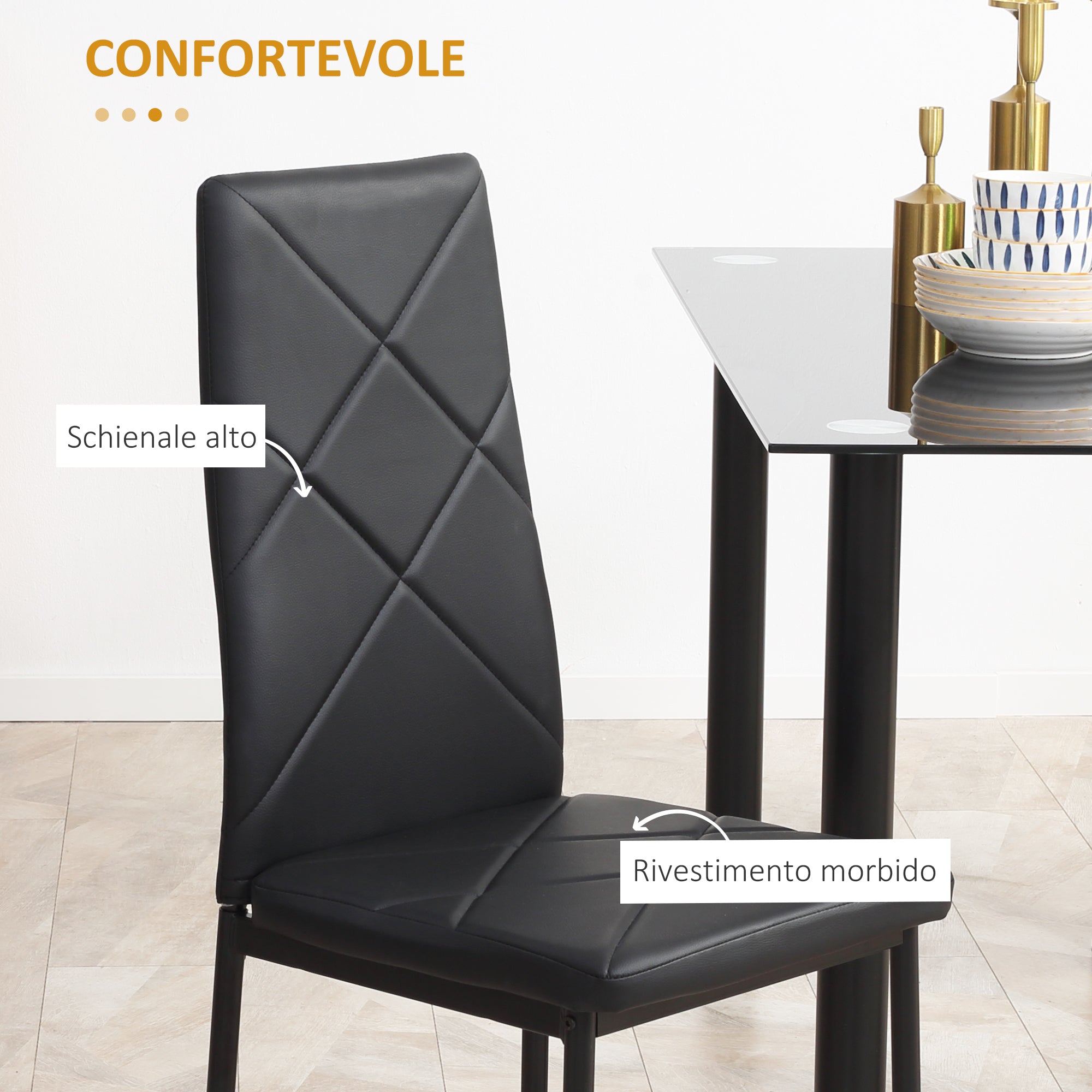 Set di 4 Sedie da Pranzo 41x50x97 cm con Schienale Alto in Similpelle Nero