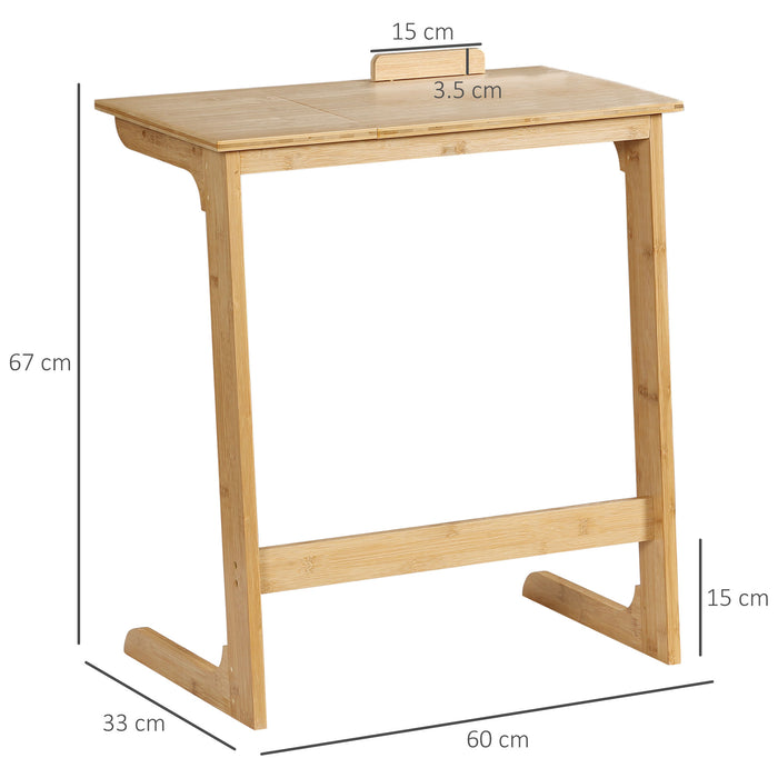 Tavolino da Divano a Forma di C 60x33x67 cm con Piano Inclinabile su 5 Livelli in Legno di Bambù Naturale