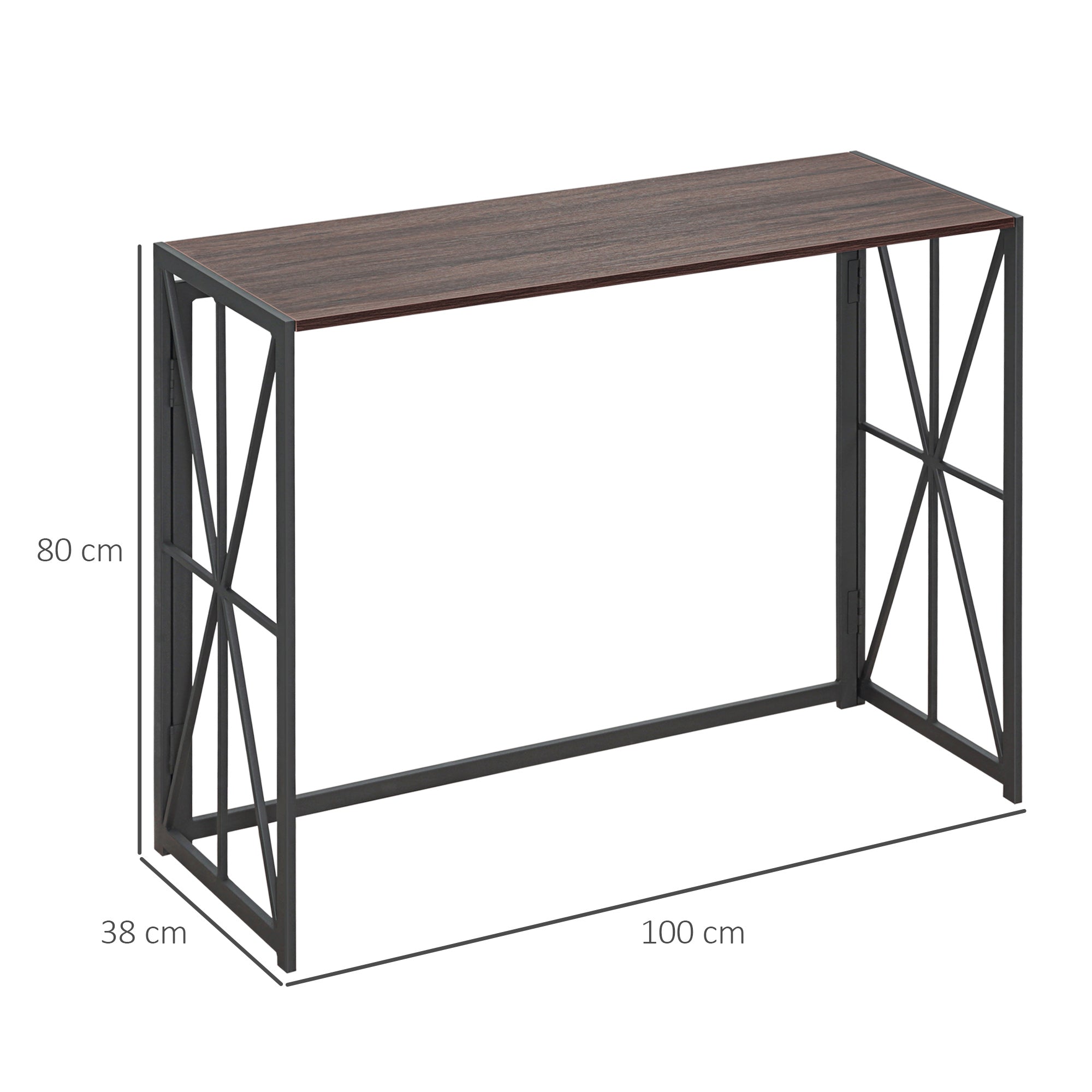 Consolle Pieghevole 100x38x80 cm  in Legno e Metallo Marrone