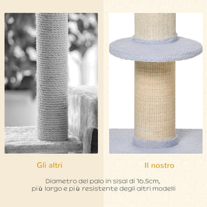 Tiragraffi per Gatti 45x45x91 cm con Lettino in Peluche e Palo in Sisal Azzurro