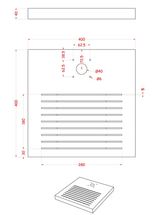 Base Quadrata 40x40x4 cm per Fontane con Ghiera Piccola in Cemento Belfer 42/BSE/8.T Tortora