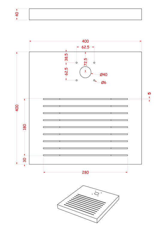 Base Quadrata 40x40x4 cm per Fontane con Ghiera Piccola in Cemento Belfer 42/BSE/8.T Tortora