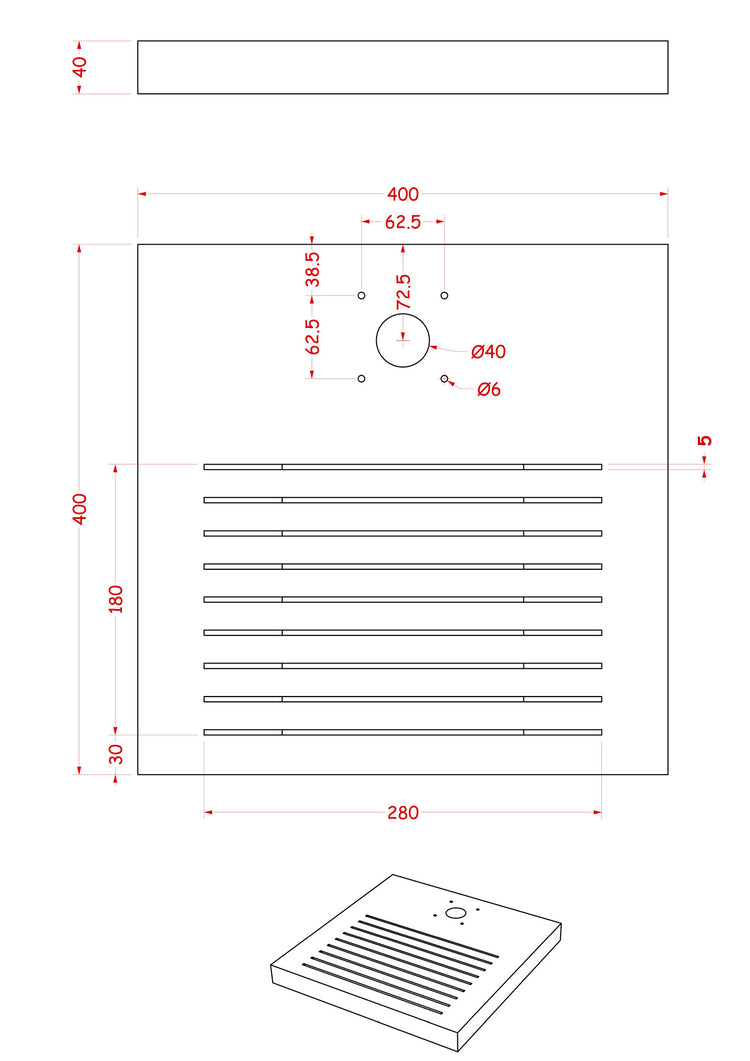 Base Quadrata 40x40x4 cm per Fontane con Ghiera Piccola in Cemento Belfer 42/BSE/8.T Tortora