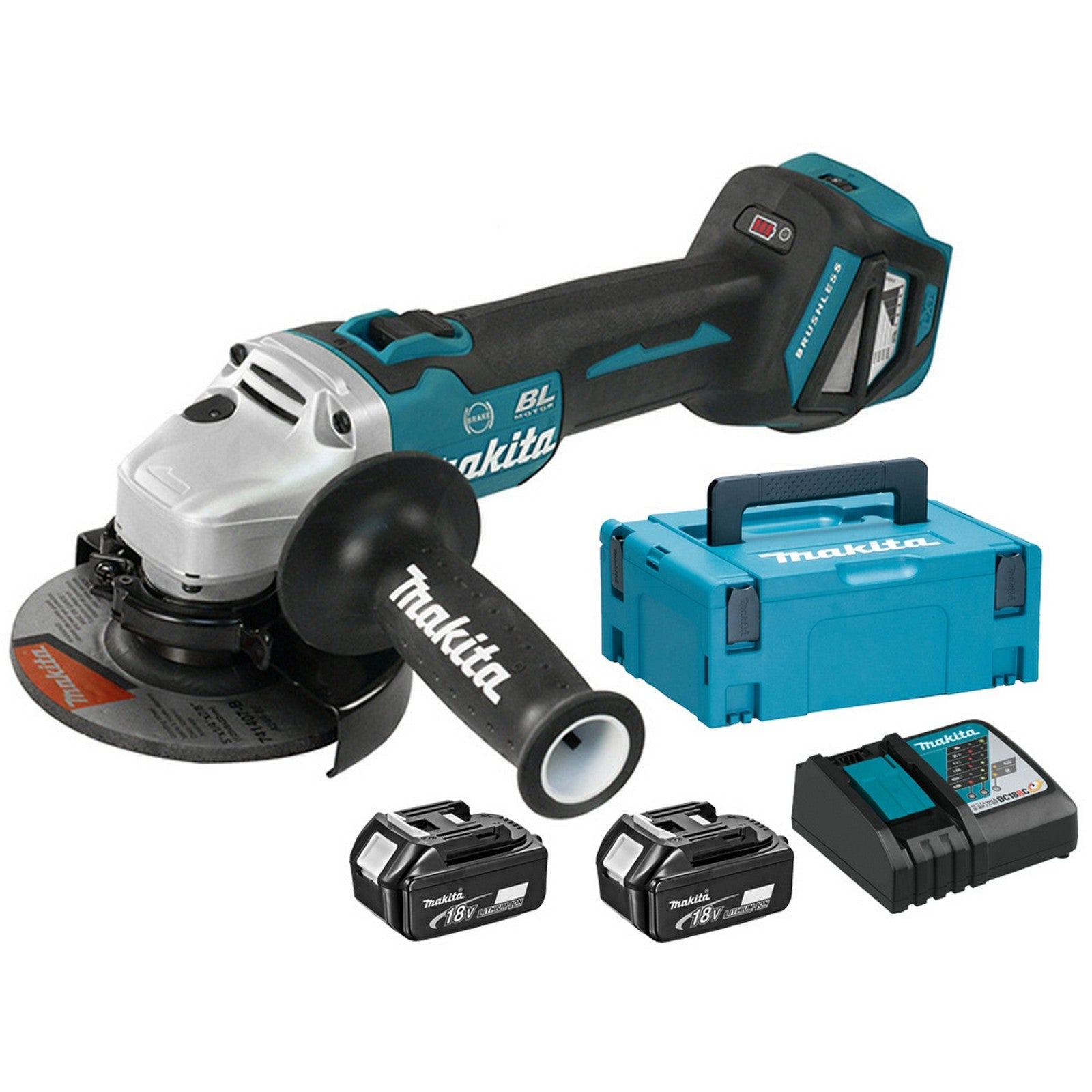 makita smerigliatrice 18v con 2 batterie 5ah dga513rtj 2395