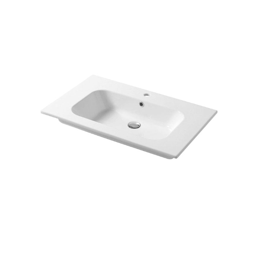 Lavabo a consolle in ceramica bianca lucida serie Qubo Square 46 Disegno-Ceramica 81cm