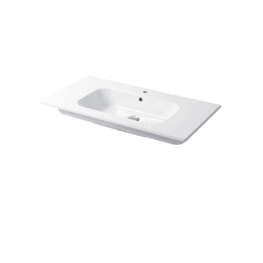 Lavabo a consolle in ceramica bianca lucida serie Qubo Square 46 Disegno-Ceramica 91cm