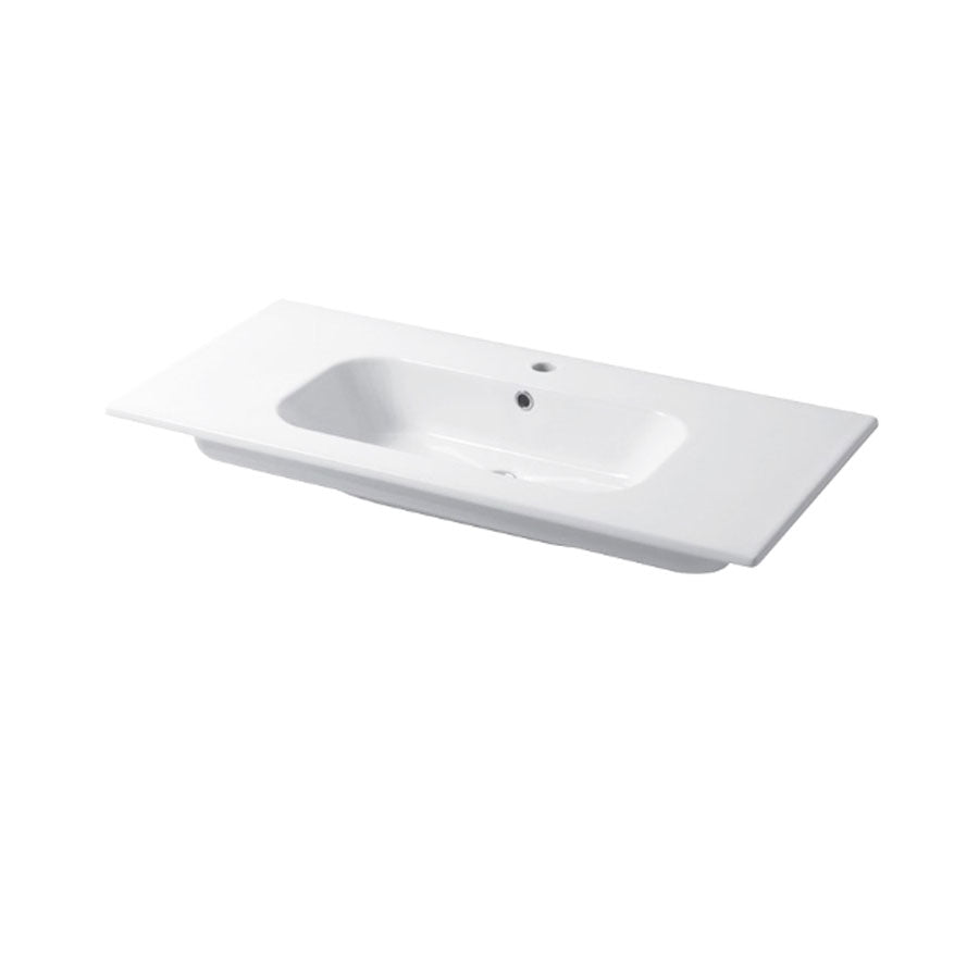 Lavabo a consolle in ceramica bianca lucida serie Qubo Square 46 Disegno-Ceramica 101cm