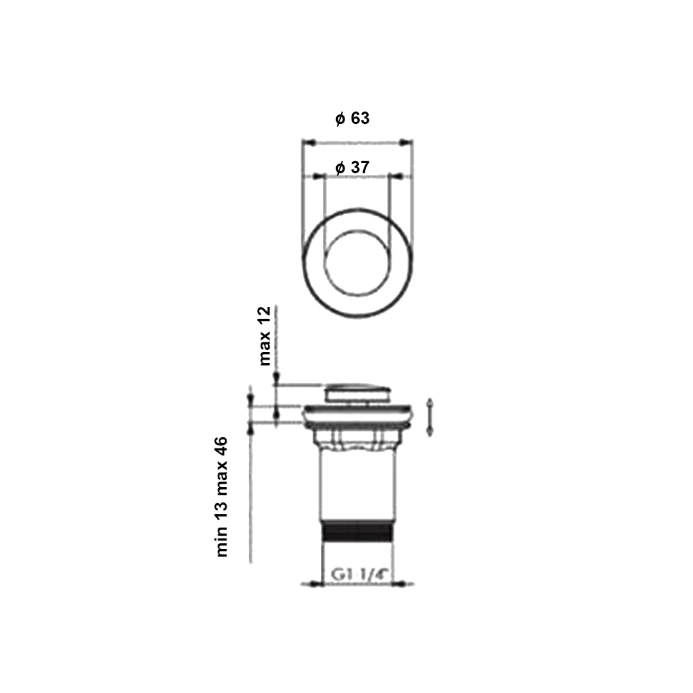 Piletta click-clack con troppo pieno per lavabo e bidet da 13 a 46 mm