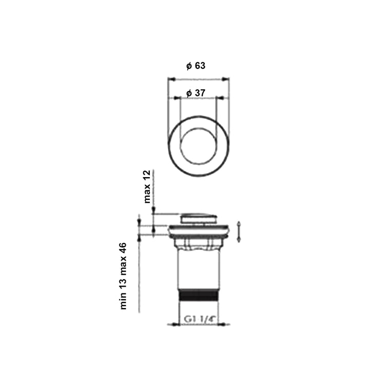 Piletta click-clack con troppo pieno per lavabo e bidet da 13 a 46 mm