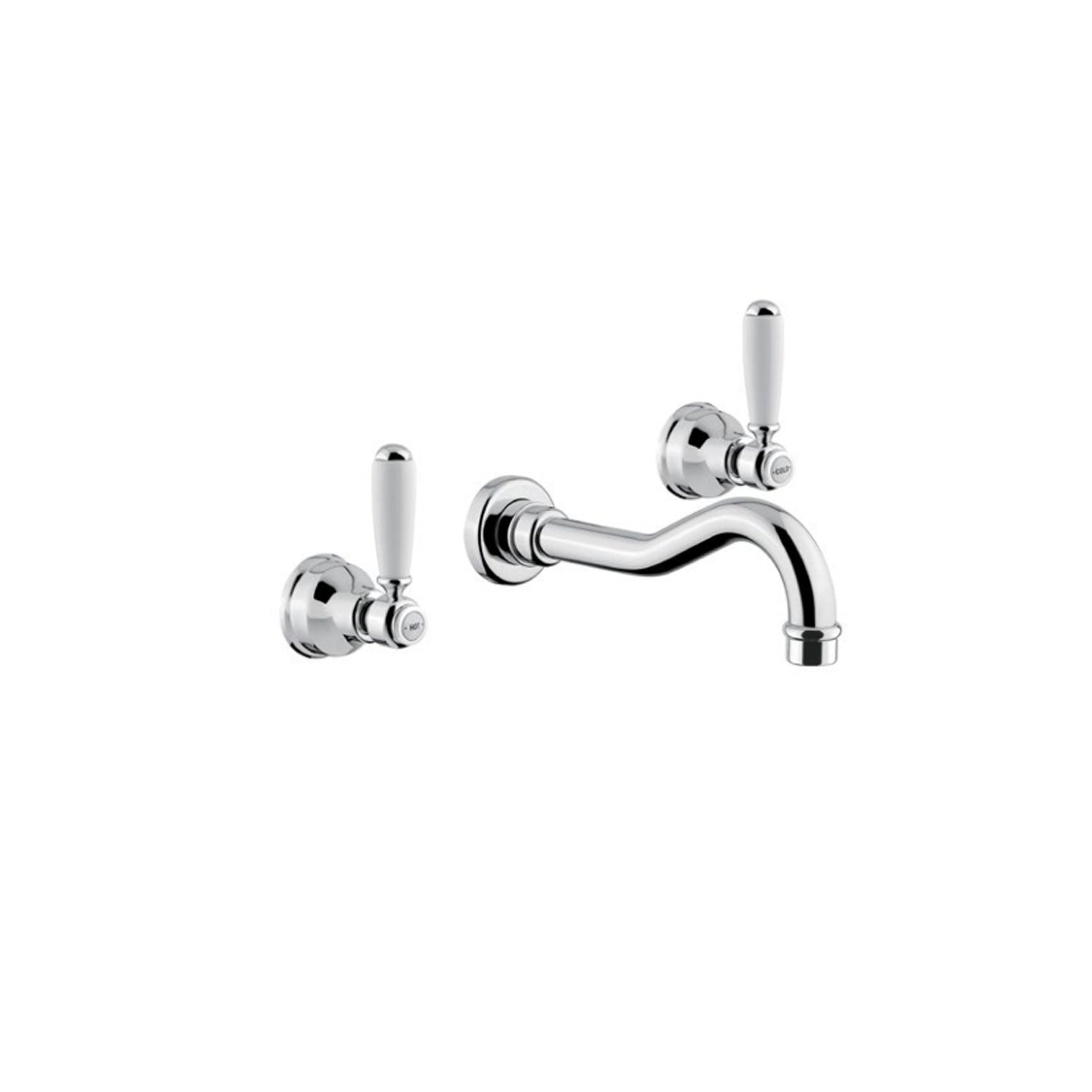 Miscelatore lavabo a parete in ottone cromato con manici bianchi collezione King Keller Taps