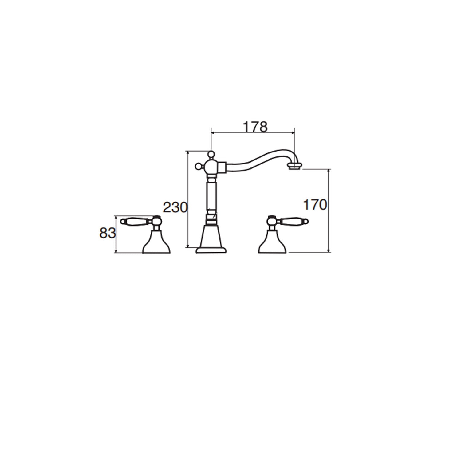 Kit miscelatori lavabo e bidet in ottone cromato bocca antica collezione King Keller Taps - 3 fori per ognuno