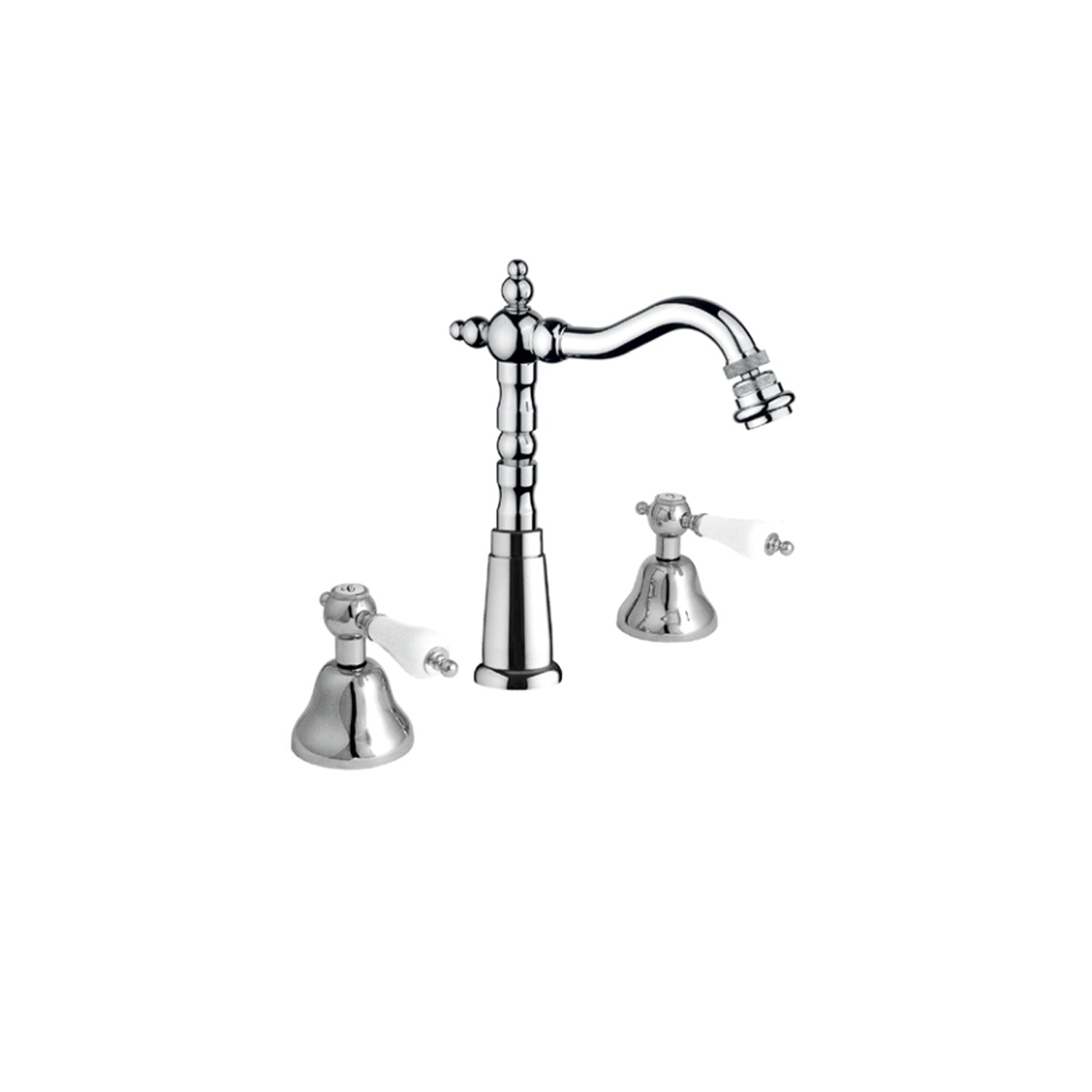 Kit miscelatori lavabo e bidet in ottone cromato bocca antica collezione King Keller Taps - 3 fori per ognuno