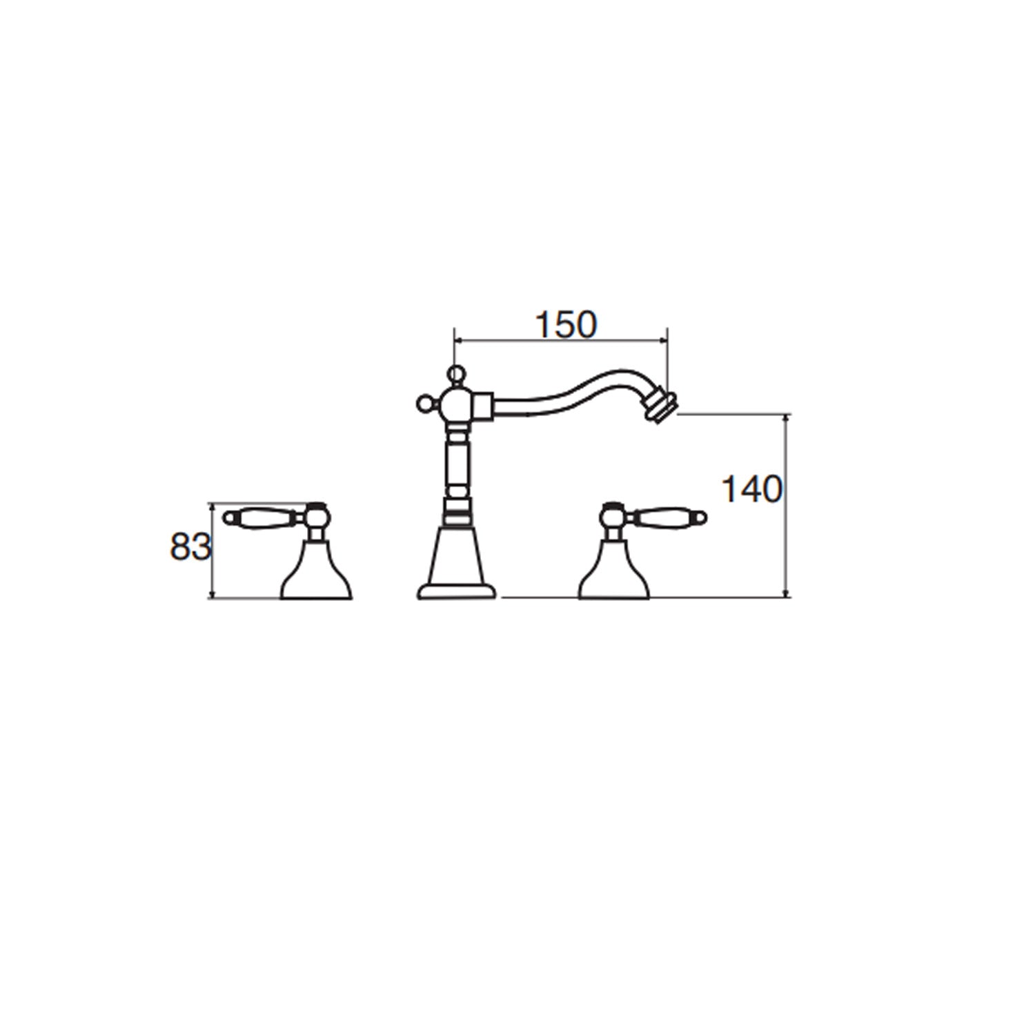 Kit miscelatori lavabo e bidet in ottone cromato bocca antica collezione King Keller Taps - 3 fori per ognuno