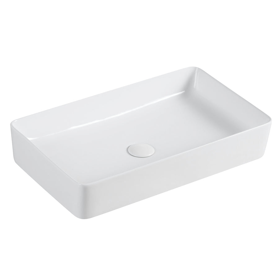 Lavabo d'appoggio rettangolare in ceramica bianca senza troppo pieno cm 61x34,5