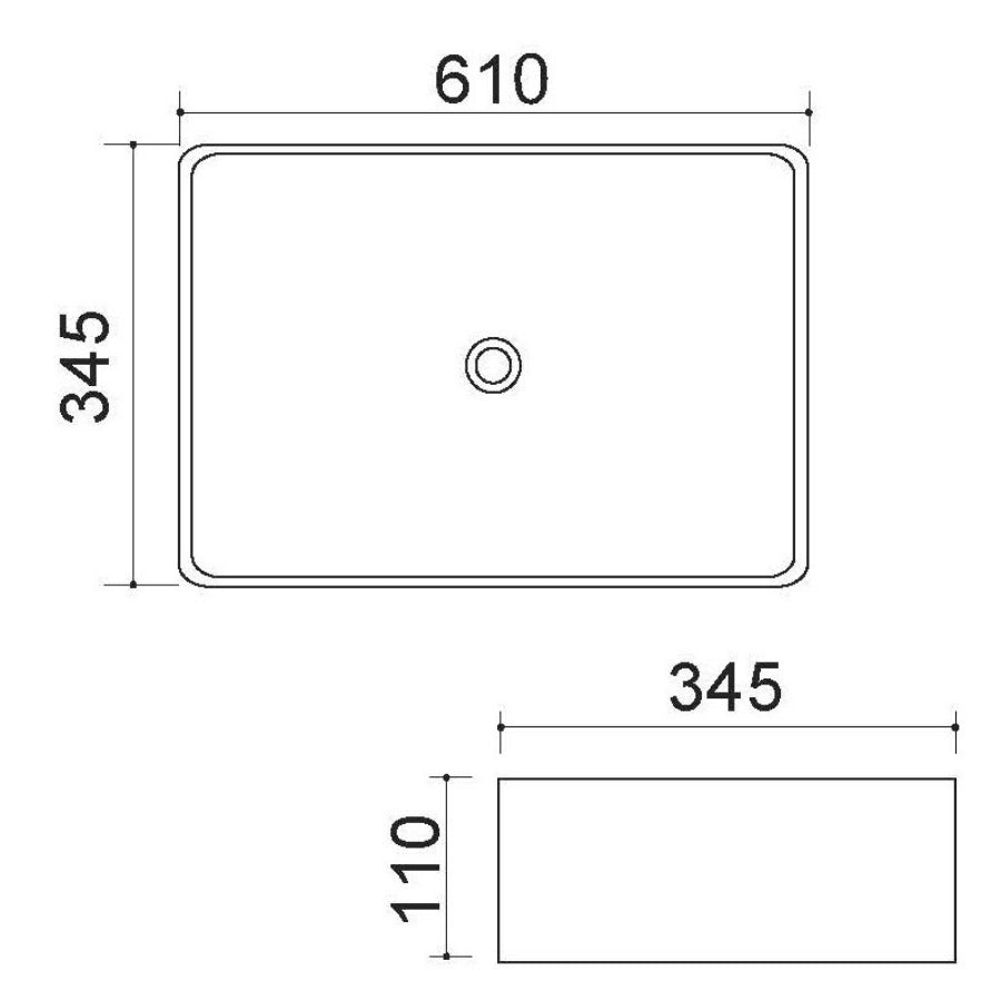 Lavabo d'appoggio rettangolare in ceramica bianca senza troppo pieno cm 61x34,5